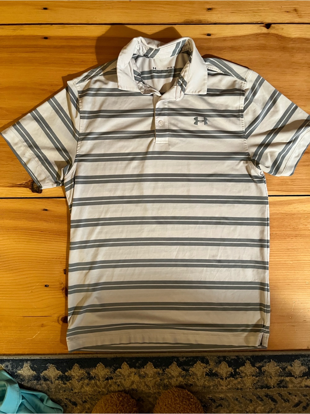 Under Armour Men’s White and Gray Striped Polo